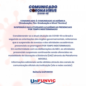 COMUNICADO À COMUNIDADE ACADÊMICA